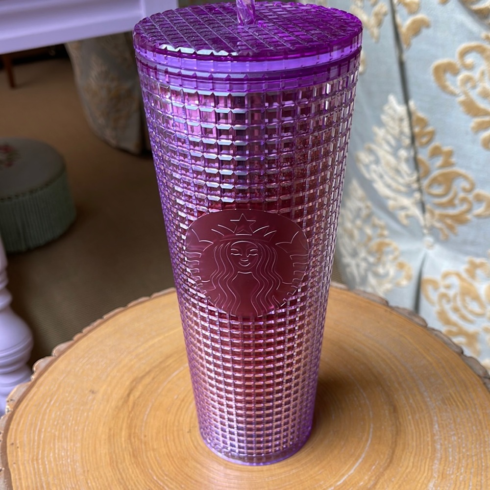 NEW Starbucks Summer 2021 Purple/Pink Iridescent Grid 24 Oz Venti Cold w/ Straw